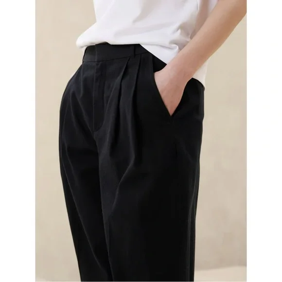 Banana Republic Explorer Nouve Wide Leg Pleated Pants Black 8 Cotton - Picture 2 of 12